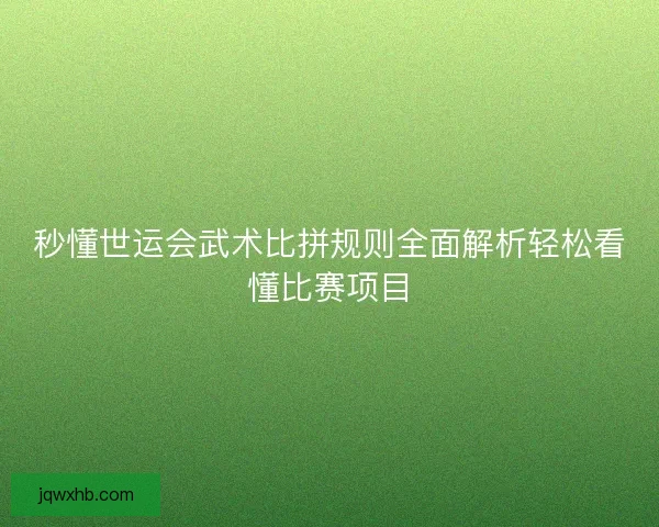 秒懂世运会武术比拼规则全面解析轻松看懂比赛项目